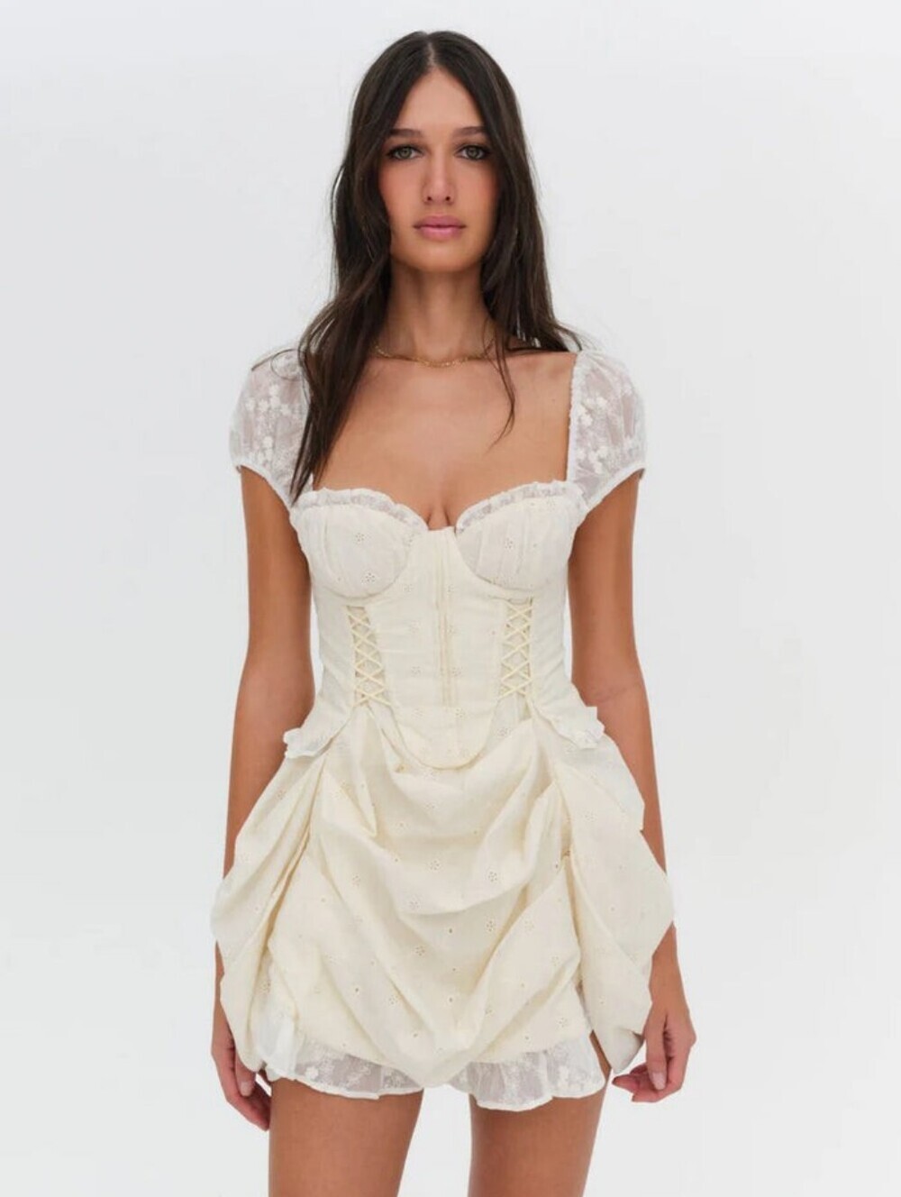 NWT For Love And Lemons Ivory Off White Morgan Eyelet Lace Corset Mini Dress